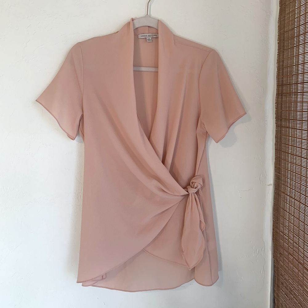 Blush tie front blouse